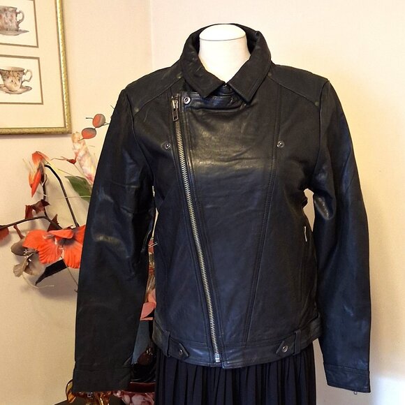 NWT Blend Women's Black Lined Genuine Leather Jacket Warm Outerwear Size L - Picture 4 of 14